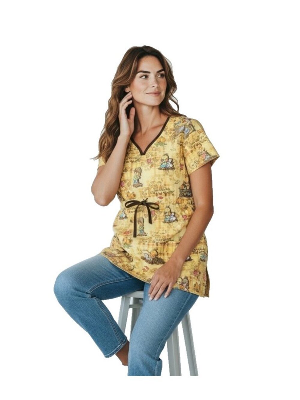 Precious Moments Scrub Top Women LG Fall Pumpkin You're The Pick of the Patch